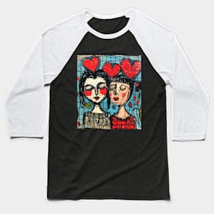 Lesbian Couple 2024 Valentines Day Drawing Baseball T-Shirt